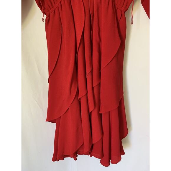 Vtg Phoebe Womens Dress 14 L Red Mini Veck Elegant Ruffles Evening - Picture 3 of 12